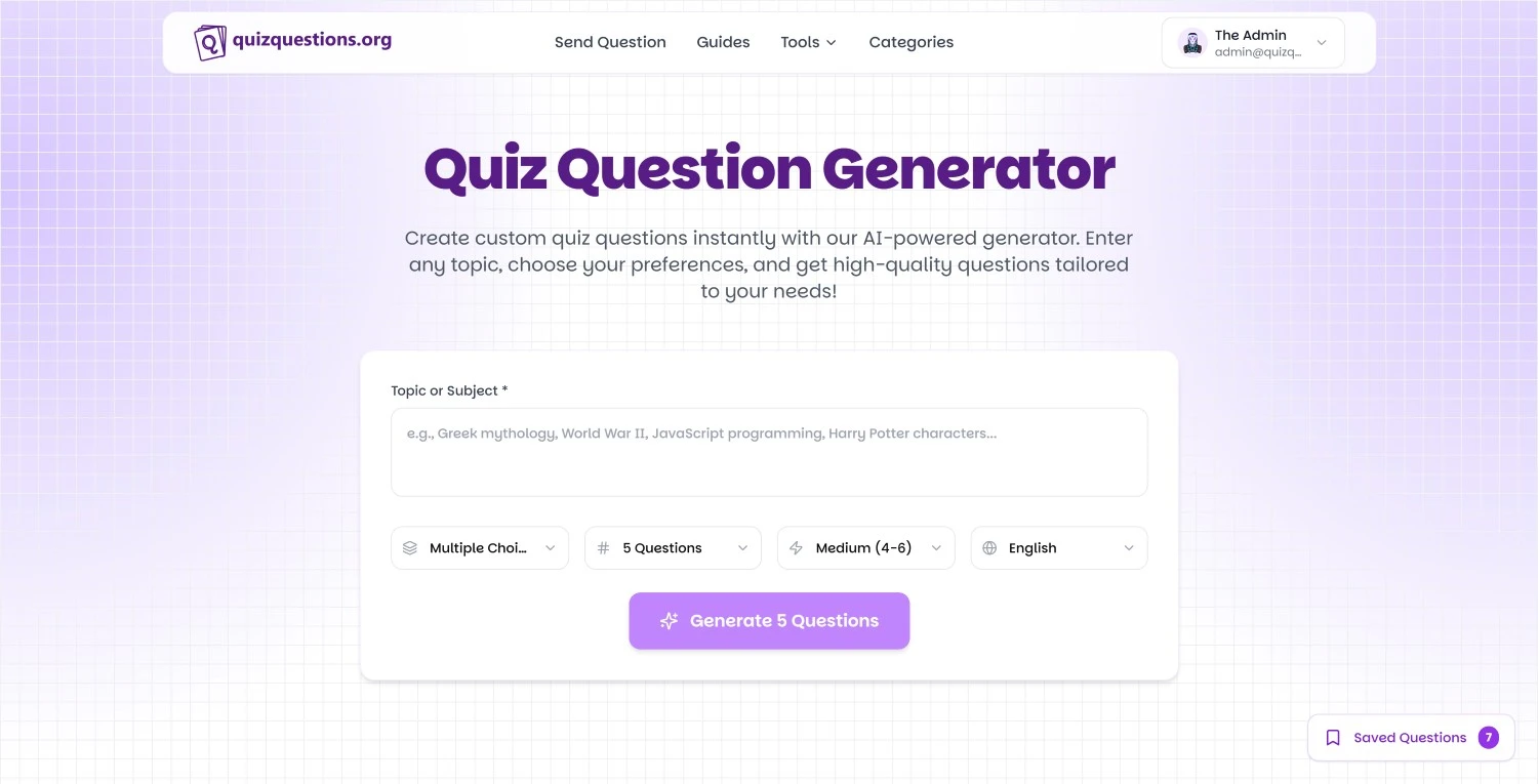 Quiz Questions Org category and navigation preview